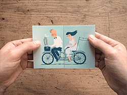 Birth card design to announce the twins Miel and Tuur, by the use of a special unfoldable card.